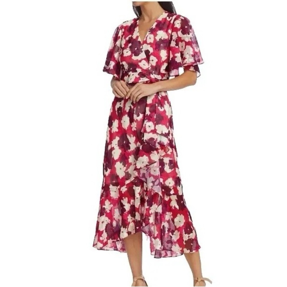 $598 Tanya Taylor Blaire Floral V-Neck Midi Dress wrap dress sz 2 Lk New